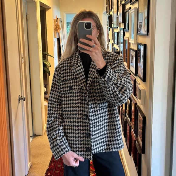 Anine Bing Flynn Houndstooth Woven Knit Collared Button Down Jacket Coat Shacket - Picture 4 of 17